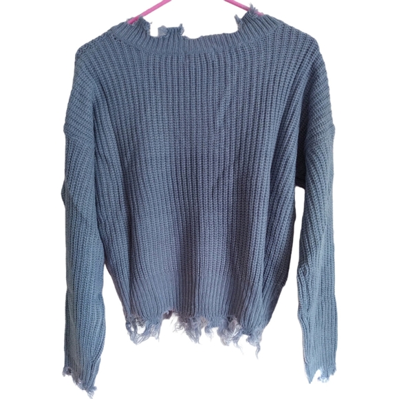 NWT Steel Blue Distressed Sweater - Picture 8 of 9